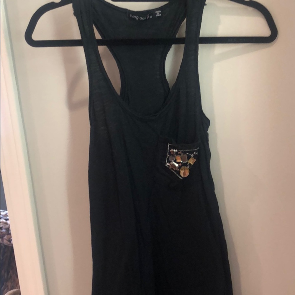 Black tank with sequin pocket